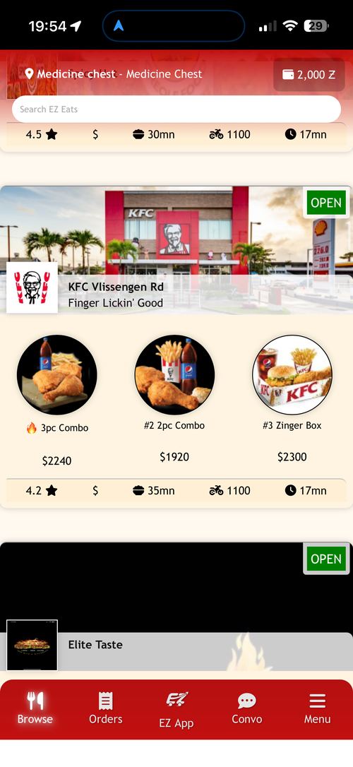 EZ Eats food ordering screen