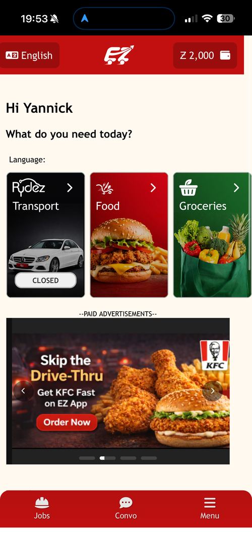 EZ App home screen