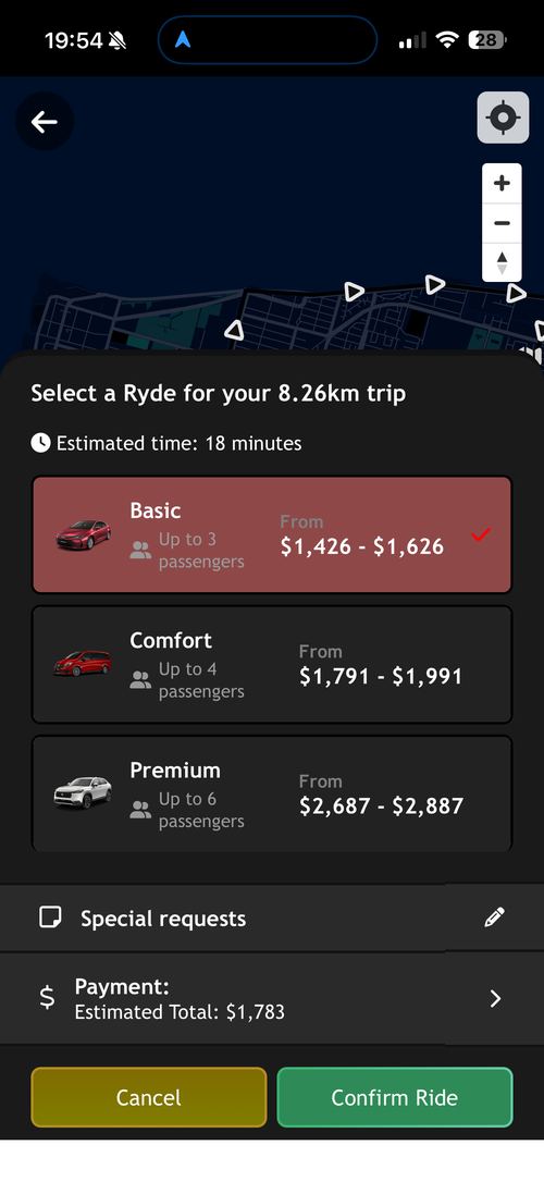 RydEZ ride booking screen